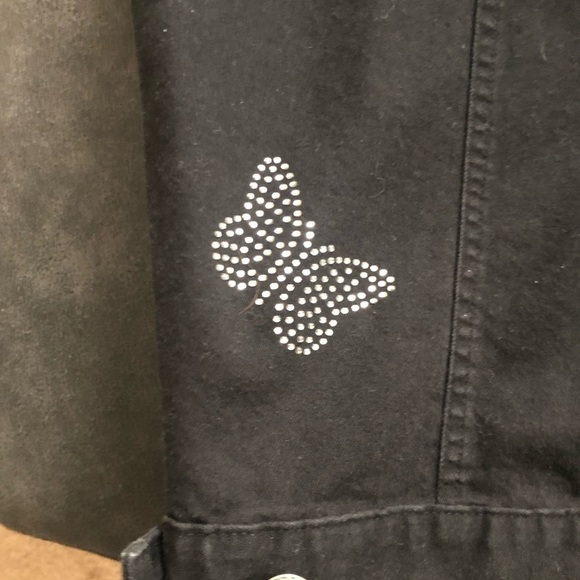 Quacker Factory Denim Stretch Jacket L Rhinestone Butterflies Casual Wardrobe - Picture 6 of 9